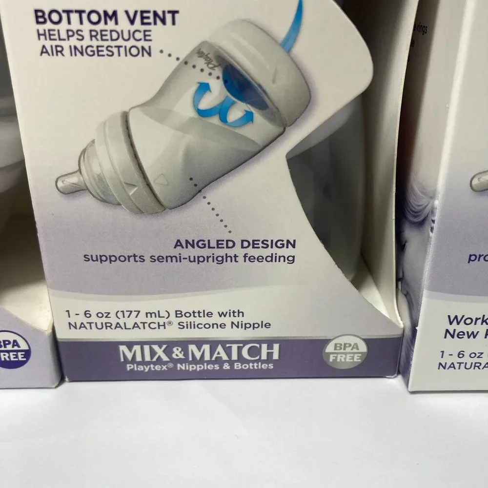 Playtex VentAire Bottom Vent 6oz Baby Bottle Naturalatch Silicone Nipple Angled